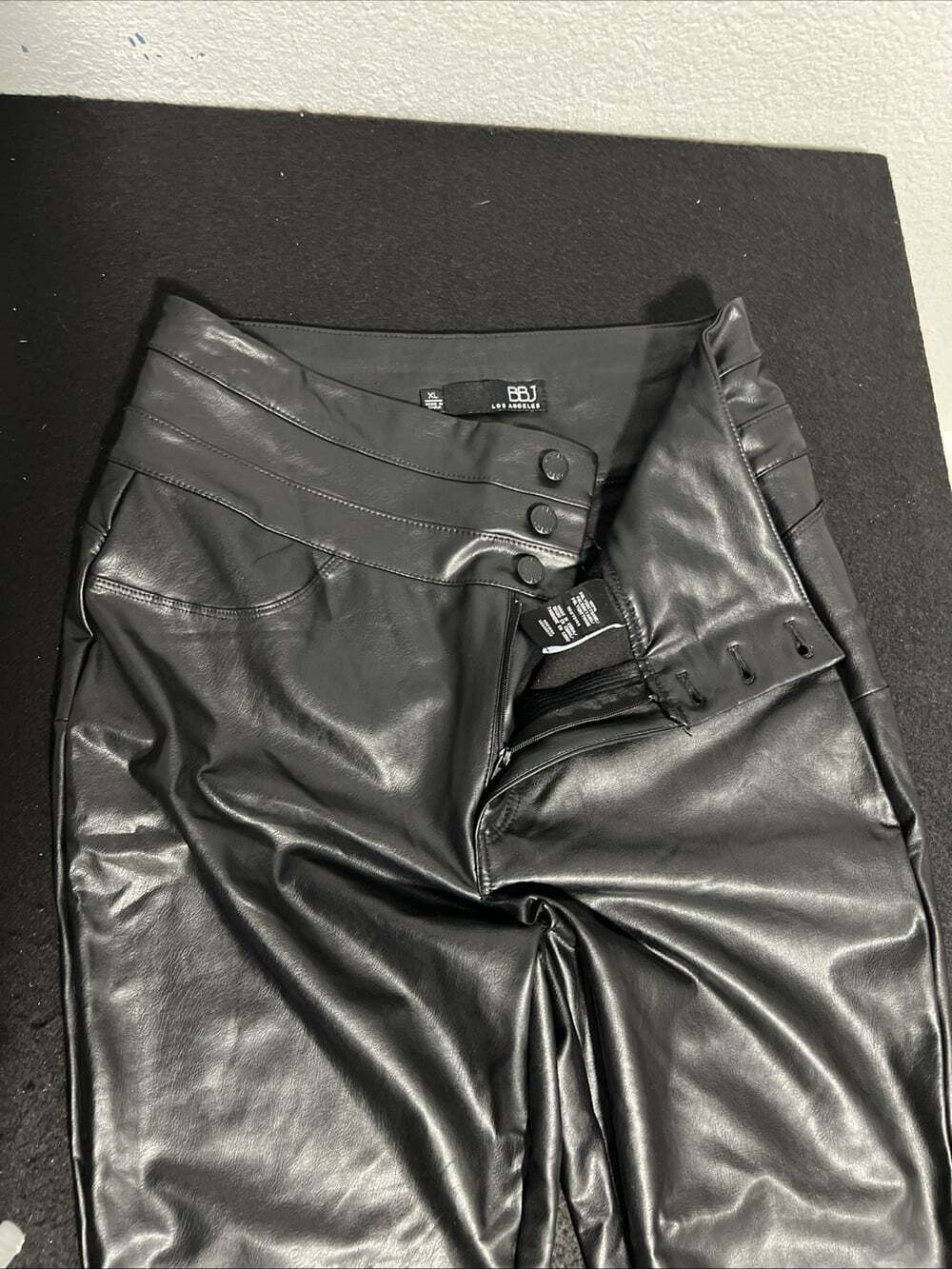 BBJ Los Angeles Faux Leather Pants Women SizeXL Black Pull On Elastic Waist